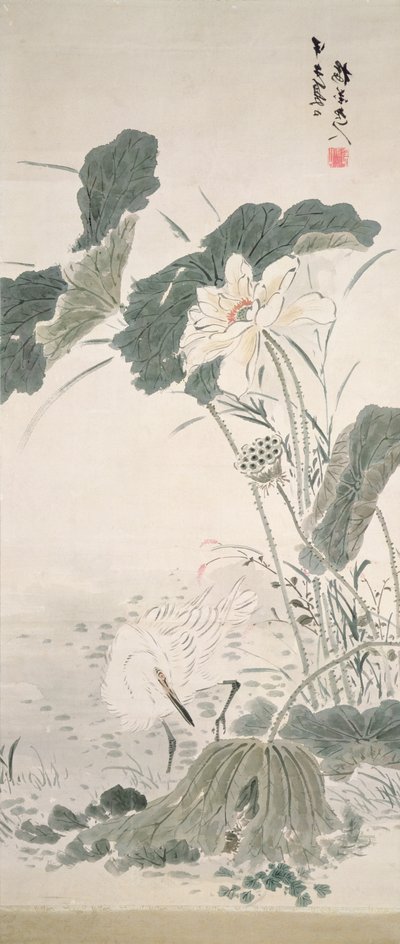 Reiger en lotus door Yamamoto Baiitsu