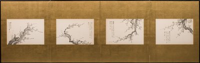 Prunusbloesems, kamerscherm, Edo-periode 1844 (inkt op papier) (zie ook 752778-82) door Yamamoto Baiitsu