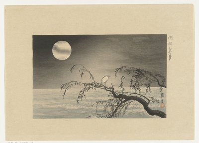 Volle maan boven rivier door Yamamoto Shoun