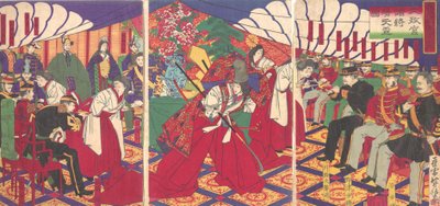 Commandanten Ontvangen de Drinkbekers van de Keizer, 1886 Meiji 19 door Yamazaki Toshinobu