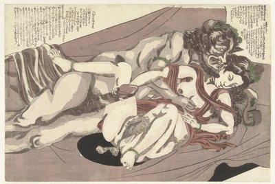 Satyr en nimf bedrijven de liefde door Yanagawa Shigenobu (I) (attributed to)