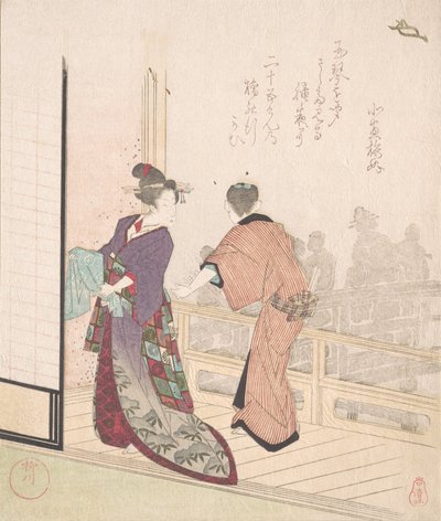 Scène op de Veranda van een Theehuis, 18e-19e eeuw door Yanagawa Shigenobu