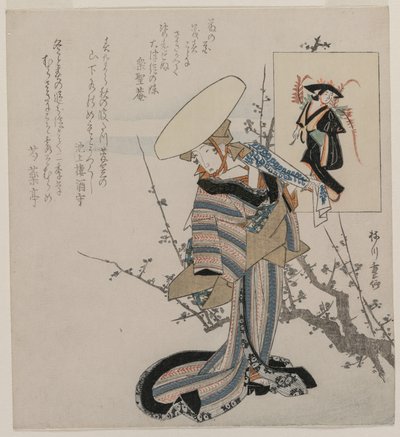 Vrouw bij een pruimenboom gecombineerd met de Wisteria-maagd, c. vroege jaren 1830 door Yanagawa Shigenobu