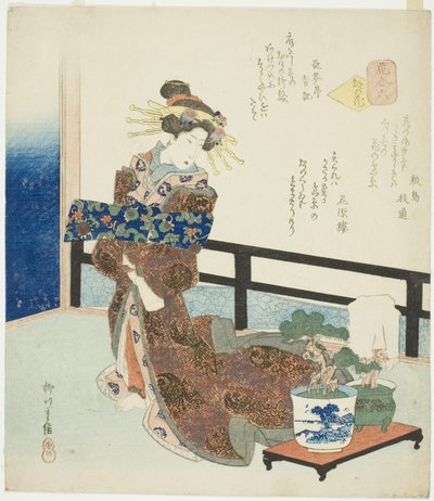 Nr. 6: Bloem van de hoofdstad (Miyako no hana), uit de serie "Een vergelijking van bloemen (Hana awase)" door Yanagawa Shigenobu II