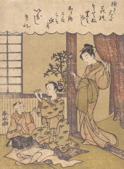 Huiselijke Scene, ca. 1780 door Yanagawa Shunsui