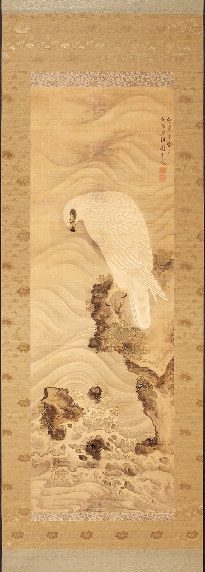 Yanagisawa Kien. Zeearend op een rots met golven door Yanagisawa Kien