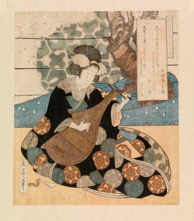 Dame die een instrument bespeelt, c.1804-40 door Yashima Gakutei