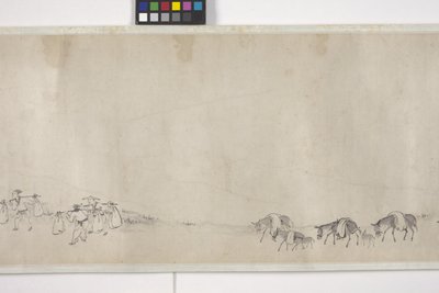 Honderd ezels die graan vervoeren, handrol, c.1700 door Ye Yin