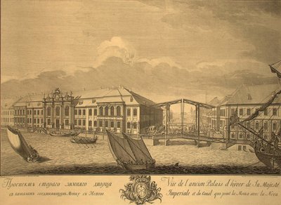 Uitzicht op het tweede Winterpaleis met het kanaal dat de Moika met de Neva verbindt door Yefim Grigoryevich Vinogradov