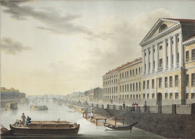 Uitzicht op de Fontanka-rivier vanaf de Izmailovsky-brug door Yermolai Ivanovich Yesakov