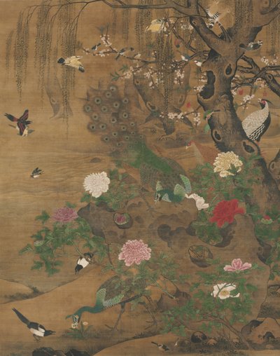 Vogels verzamelen zich onder de Lente Wilg, late 1400s-vroege 1500 door Yin Hong