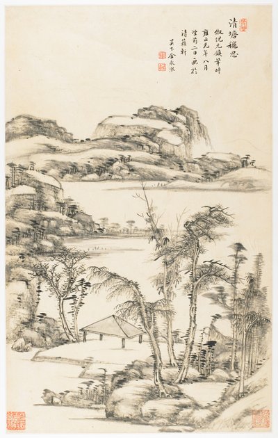 Herfstige Overpeinzing in Schoon Vijver, uit een album van 12 bladen door Yongxi Jin