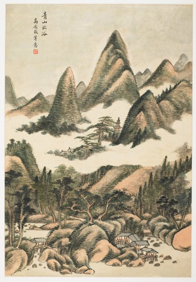 Groene berg net na een bad, uit een album van 12 bladen door Yongxi Jin