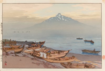 Rustige wateren van de Noordelijke Zee: de berg Rishiri door Yoshida Hiroshi