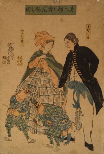 Buitenlanders kijken naar de nieuwjaarsdans, 1861 door Yoshitomi Utagawa