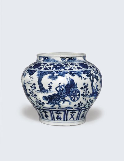 Een uitzonderlijk zeldzame en belangrijke blauw-witte pot, Guan door Yuan Dynasty Chinese School