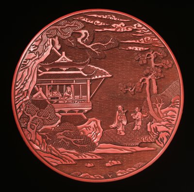 Ronde gesneden cinnaberdoos en deksel door Yuan Dynasty Chinese School