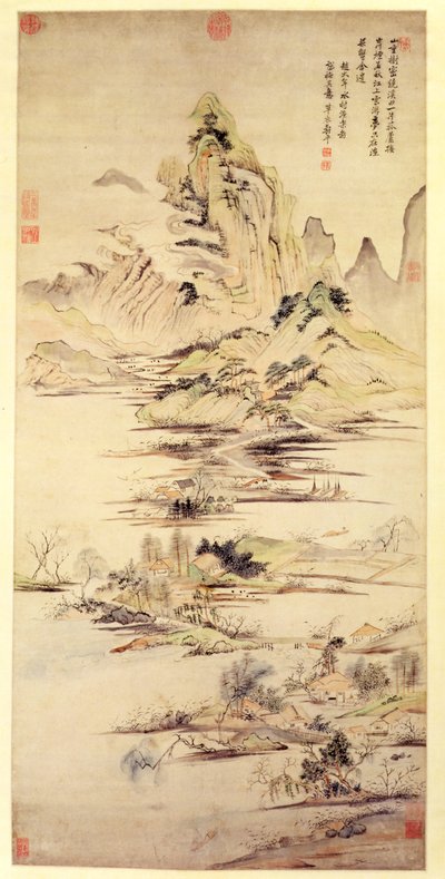 Het Genot van de Visser in het Waterrijk Dorp door Shouping Yun