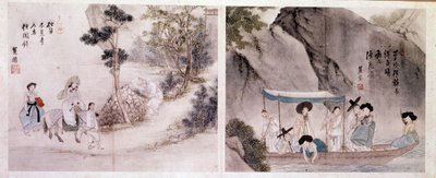 Koreaanse kunst: wandel- en bootscène door Yun bok Sin
