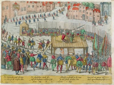De Executie van Twintig Adellijke Leiders inclusief Graven Egmont en Horn door de Hertog van Alva in Brussel door Zacharias (school of) Dolendo