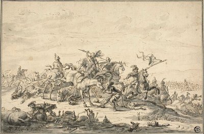 Slagscène met ruiters door Zacharias Blyhooft