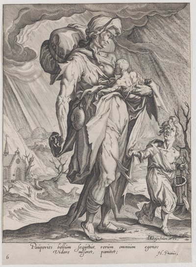Armoede, uit Deugden en Ondeugden, 1596-97 door Zacharias Dolendo