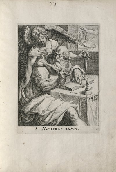 Sint Mattheüs, plaat 1 uit De Vier Evangelisten door Zacharias Dolendo