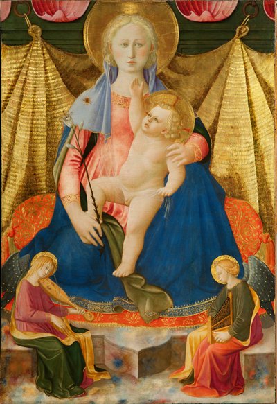 Madonna van Nederigheid met Twee Muzikale Engelen, ca. 1450 door Zanobi Strozzi