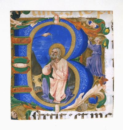 Koning David in gebed in een initiaal B door Zanobi di Benedetto Strozzi