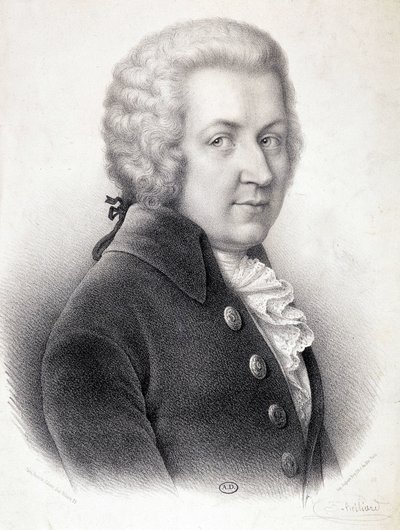 Portret in buste van Wolfgang Amadeus Mozart (1756-1791) - door Belliard, gravure door Zephirin Felix Jean Marius Belliard