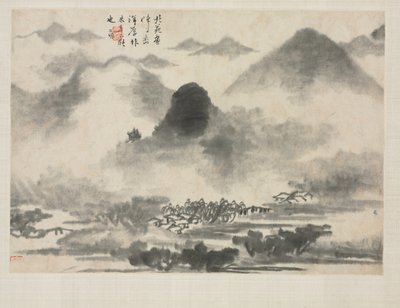 Landschapsalbum in verschillende stijlen: Landschap naar Mi Fei door Zha Shibiao