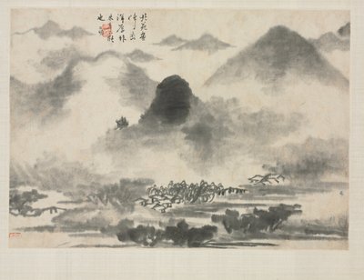 Landschapsalbum in verschillende stijlen: Landschap naar Mi Fei, 1684 door Zha Shibiao