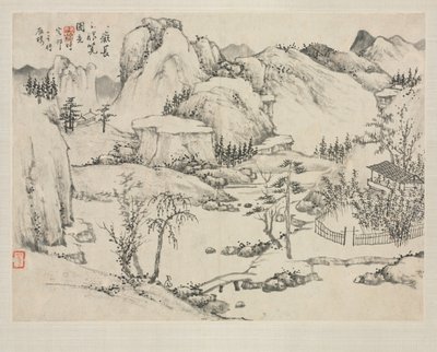 Landschapsalbum in verschillende stijlen: Scenery van Mt. Changbai na Huang Gongwang, 1684 door Zha Shibiao
