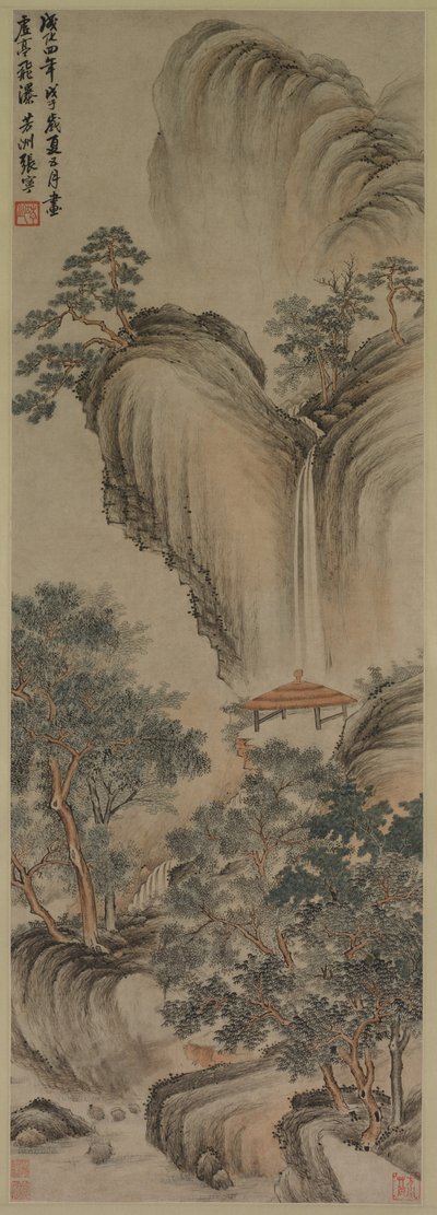 Lege prieel en snelle waterval door Zhang Ning