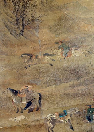Mongoolse ruiter die een paard achtervolgt (detail) door Zhao Mengfu Chao Meng Fu or