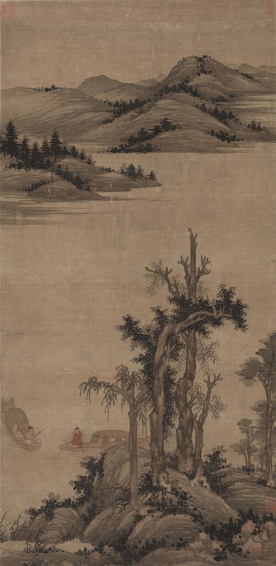 Vissers-heremieten in stroom en berg door Zhao Yong