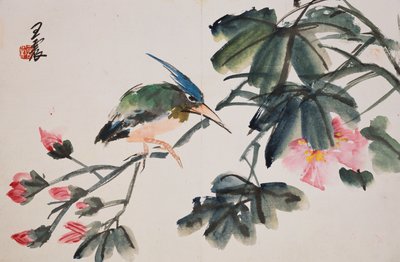 Blad uit een album met bloem- en vogelafbeeldingen door Zhen Wang