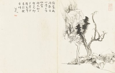 Landschappen en Bloemen, album van zes bladen door Zhu da Bada Shanren