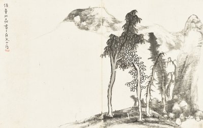 Landschappen en bloemen, album van zes bladen door Zhu da Bada Shanren