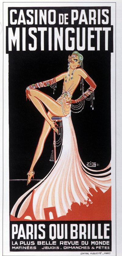 Affiche van Mistinguett in het Casino van Parijs door Zig. 1931. DR door Zig
