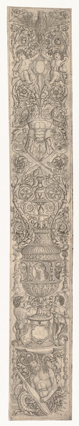 Ornamentpaneel: Triton en Twee Jonge Saters door Zoan Andrea