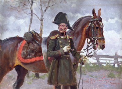 Napoleontische soldaat met een paard door Zygmunt Rozwadowski