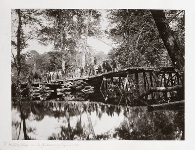 Een militaire brug over de Chickahominy, Virginia, VS, ca. 1862 door Ferdinand Georg Waldmuller