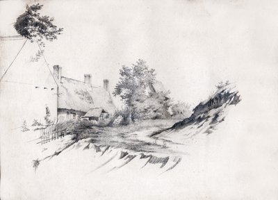 Een boerderij met rieten dak in centraal Frankrijk. ca 1850 door . .