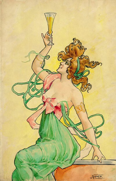 Absint Blanqui, c 1900, ontwerp (inkt, pastel en aquarel) voor een reclameposter, tussen 1898 en 1901, gesigneerd Nover, palindrome van de drukker Revon, Parijs door Frederick (attr. to) Barnard