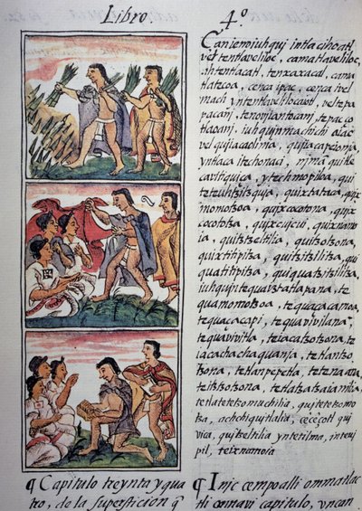Geloof en bijgeloof, Boek IV van de Florentijnse Codex, tweetalige versie in Spaans en Nahuatl door Georg Carl Heinrich Dollmann