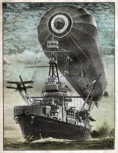 Brits borstharnas paar heeft een luchtschip en een vliegtuig. Oorlogsschip project door . .