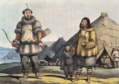 Tsjoektsji-familie voor hut, Beringstraat, Rusland, door Louis Choris door Georg Carl Heinrich Dollmann