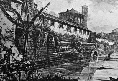 Cloaca Maxima (oud rioleringssysteem) en Tempel van Vesta of Hercules Victor, gravure door Giovanni Battista Piranesi (1720-1778), Italië door William Walcutt