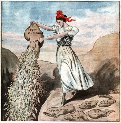 Tekort op de Franse begroting in 1920 door Ferdinand Georg Waldmuller
